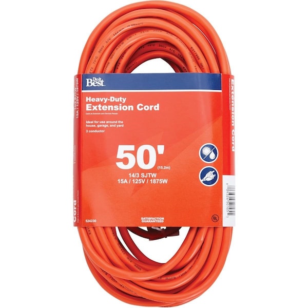 All-Source SJTW Extension Cord, 14 AWG, Outdoor, 14/3, 1 Outlets, Orange, 50 ft OU-JTW-143-50-OR - main